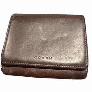 Coach brown leather zip around wallet card slots  ID window, cash slot